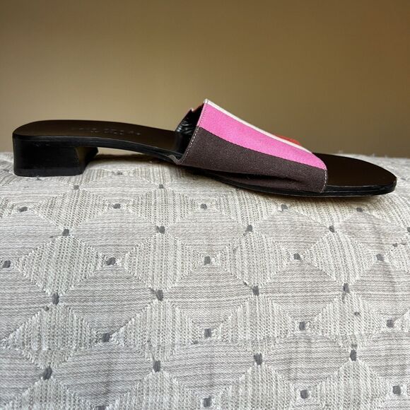 Kate Spade Pink Red White Brown Striped Fabric Slide Flat Sandals Women’s 7 B - Picture 2 of 16